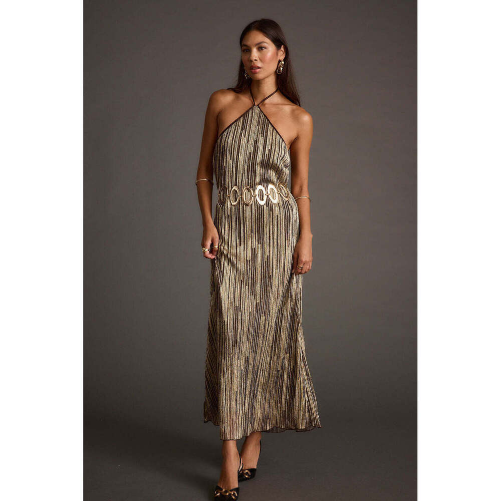 12th Tribe Prism Metallic Halter Maxi Dress Size S